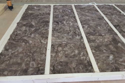 Wood based elements laid out in factory for CE certification and inspection